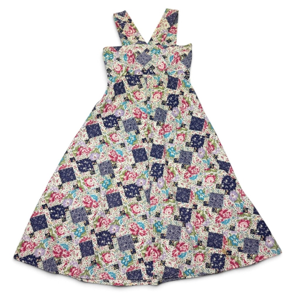 Vintage Patchwork Dress Womens S Multicolor Floral Cottagecore Prairie Farmhouse